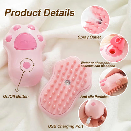 3-in-1 Steamy Pet Grooming Brush – Electric Steam, Massage & De-shedding Tool for Dogs & Cats